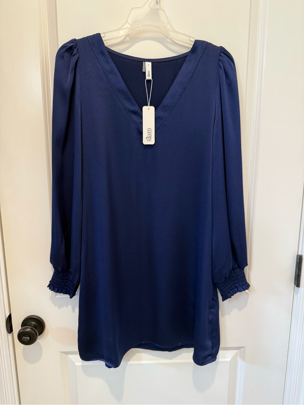 glam Deep Navy V-Neck Long Sleeve Dress